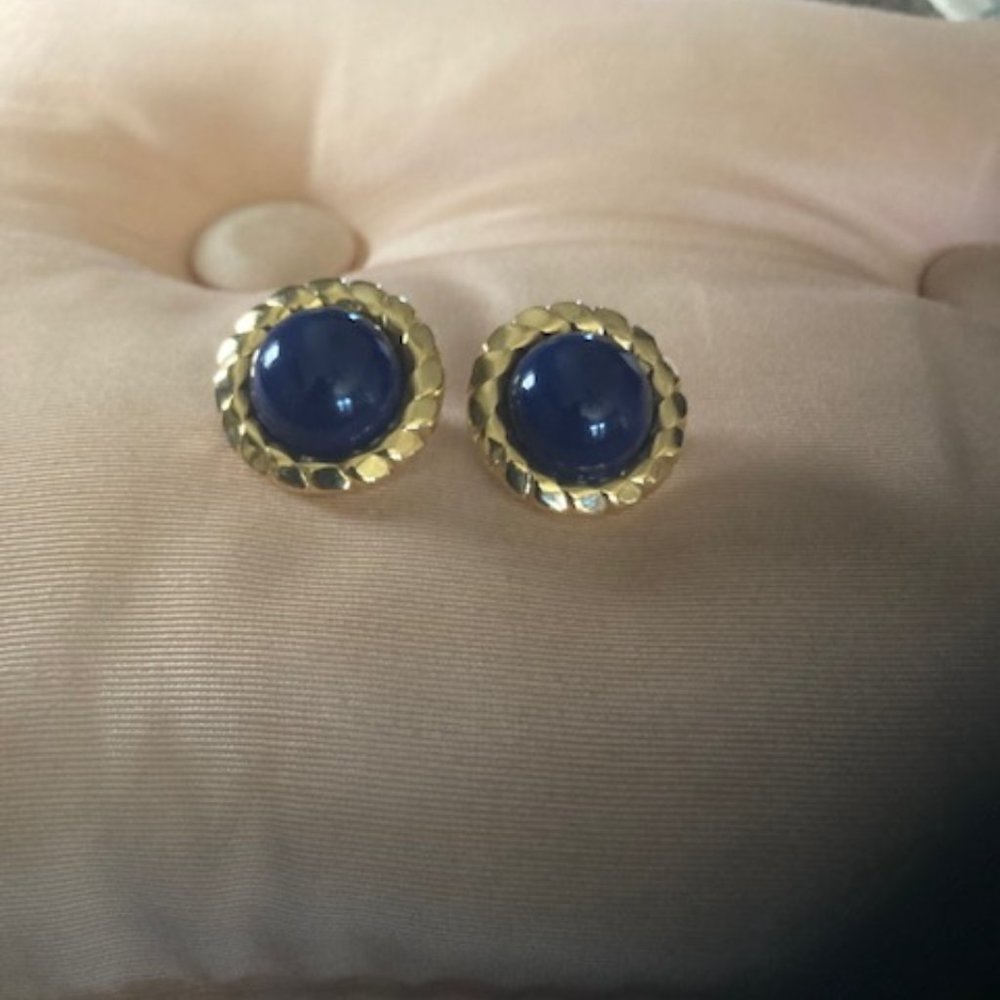 Trifari Vintage Blue Gold Plated Earrings
